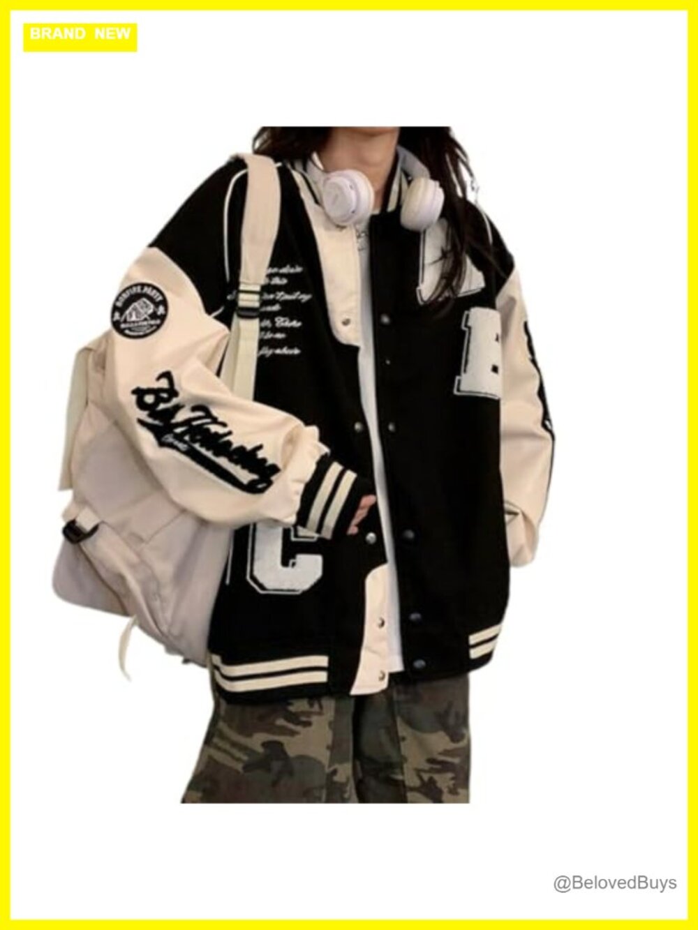 Y2K Vintage Bomber Jacket Oversized Polyester Snap College